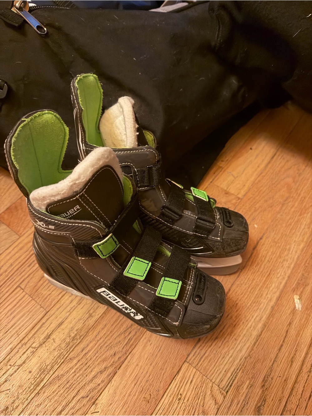 Bauer Black and Green Velcro Hockey Skates Y12